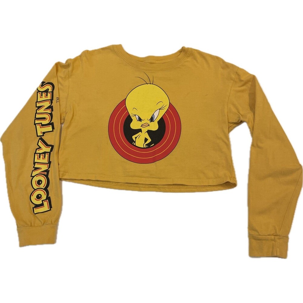 Y2K Tweety Crop Top Long Sleeve Streetwear Small